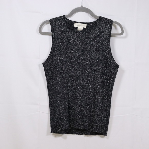 Casual Corner Tops - Casual Corner Tank Top Large Black Womens Silk Blend Metallic Shimmer Shell